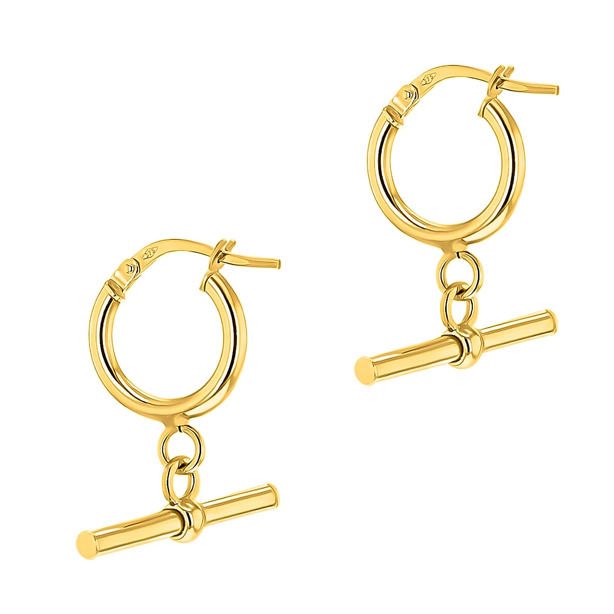9K Yellow Gold 20MM X 23.5MM Round T Bar Hoop Creole Earrings 1.8 grams 6092908 2