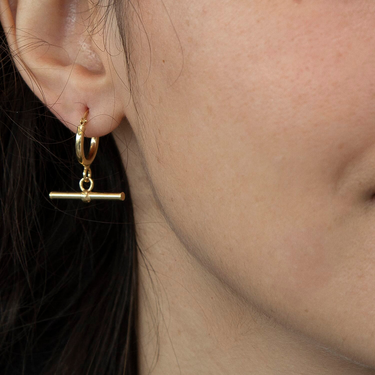 9K Yellow Gold 20MM X 23.5MM Round T Bar Hoop Creole Earrings 1.8 grams 6092908 4