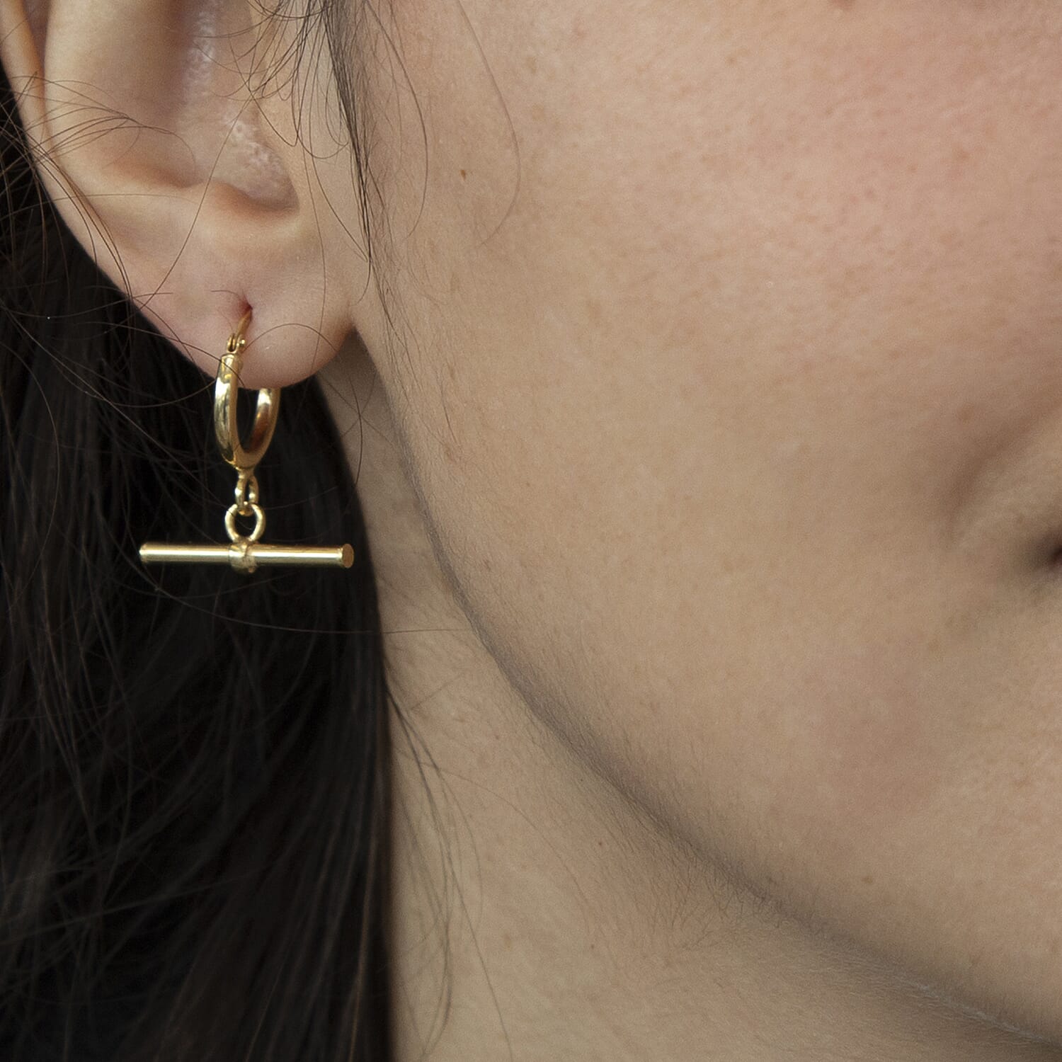 9K Yellow Gold 20MM X 23.5MM Round T Bar Hoop Creole Earrings 1.8 grams 6092908 4