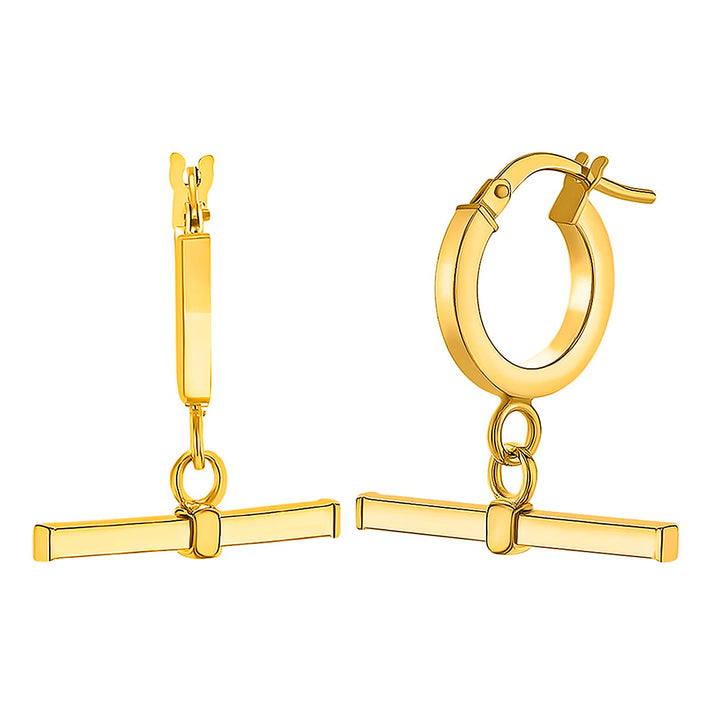 9K Yellow Gold 20MM X 23.5MM Square T Bar Creole Hoop Earrings 1.7 grams 6092909 1