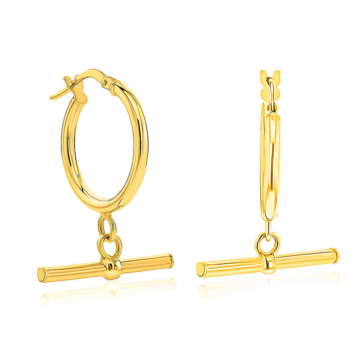 9K Yellow Gold 20MM X 28.5MM Round T Bar Creole Hoop Earrings 1.8 grams 6092910 1
