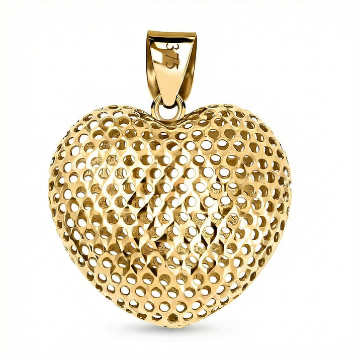 9K Yellow Gold 20mm x 25.5mm Mesh Heart Pendant 8894743 1