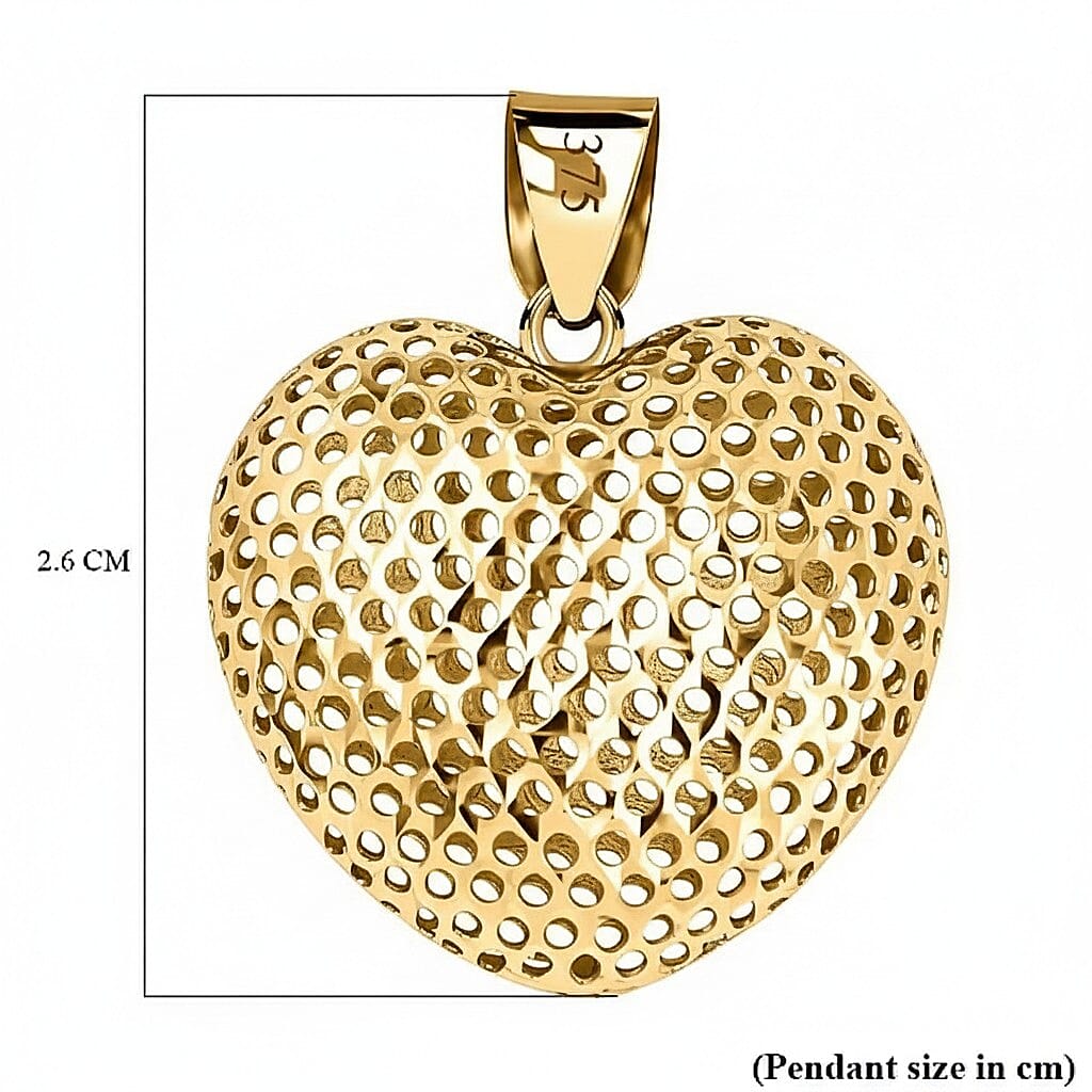 9K Yellow Gold 20mm x 25.5mm Mesh Heart Pendant 8894743 7