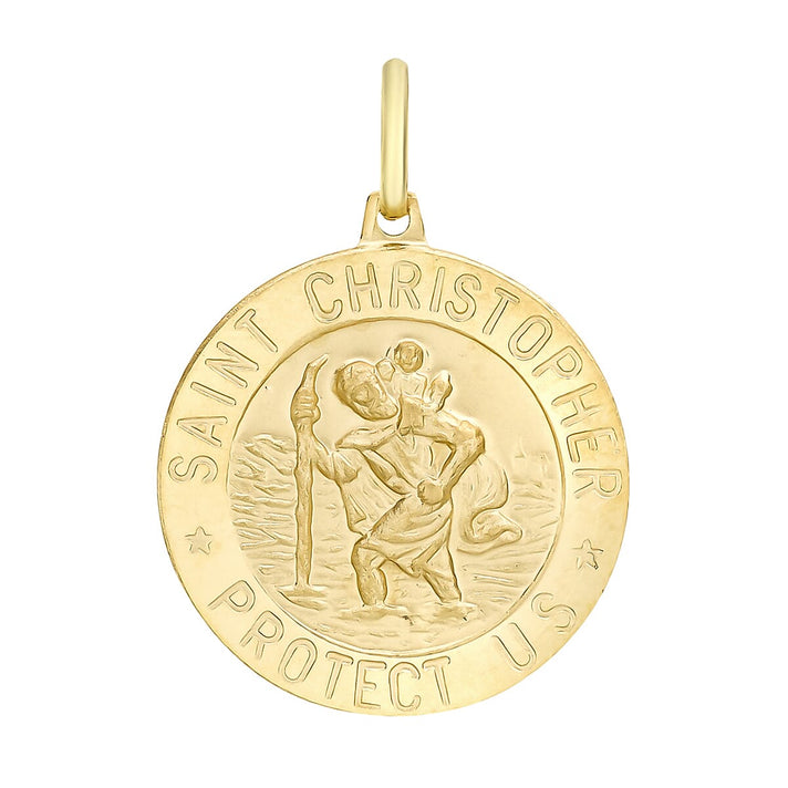 9K Yellow Gold 21 mm x 28mm Saint Christopher Round Satin Pendant 7159852 1