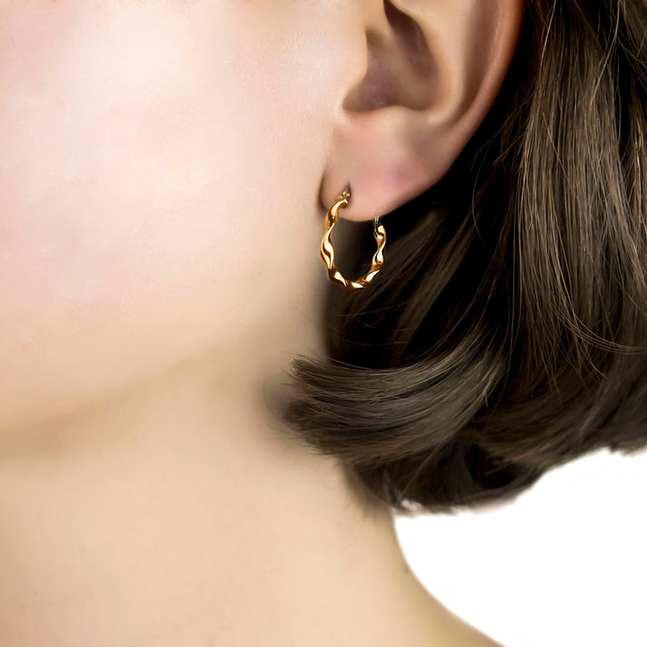 9K Yellow Gold 21MM Twist Hoop Creole Hoop Earrings 1.3 grams 6092924 2
