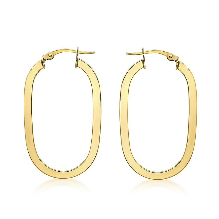 9K Yellow Gold 21mm X 36mm Square Tube Oval Creole Earrings 7190125 1