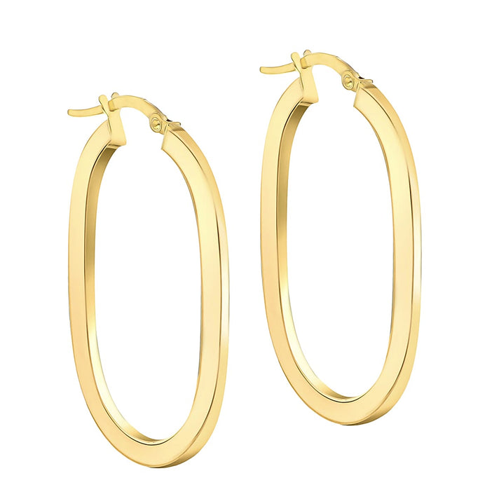 9K Yellow Gold 21mm X 36mm Square Tube Oval Creole Earrings 7190125 2