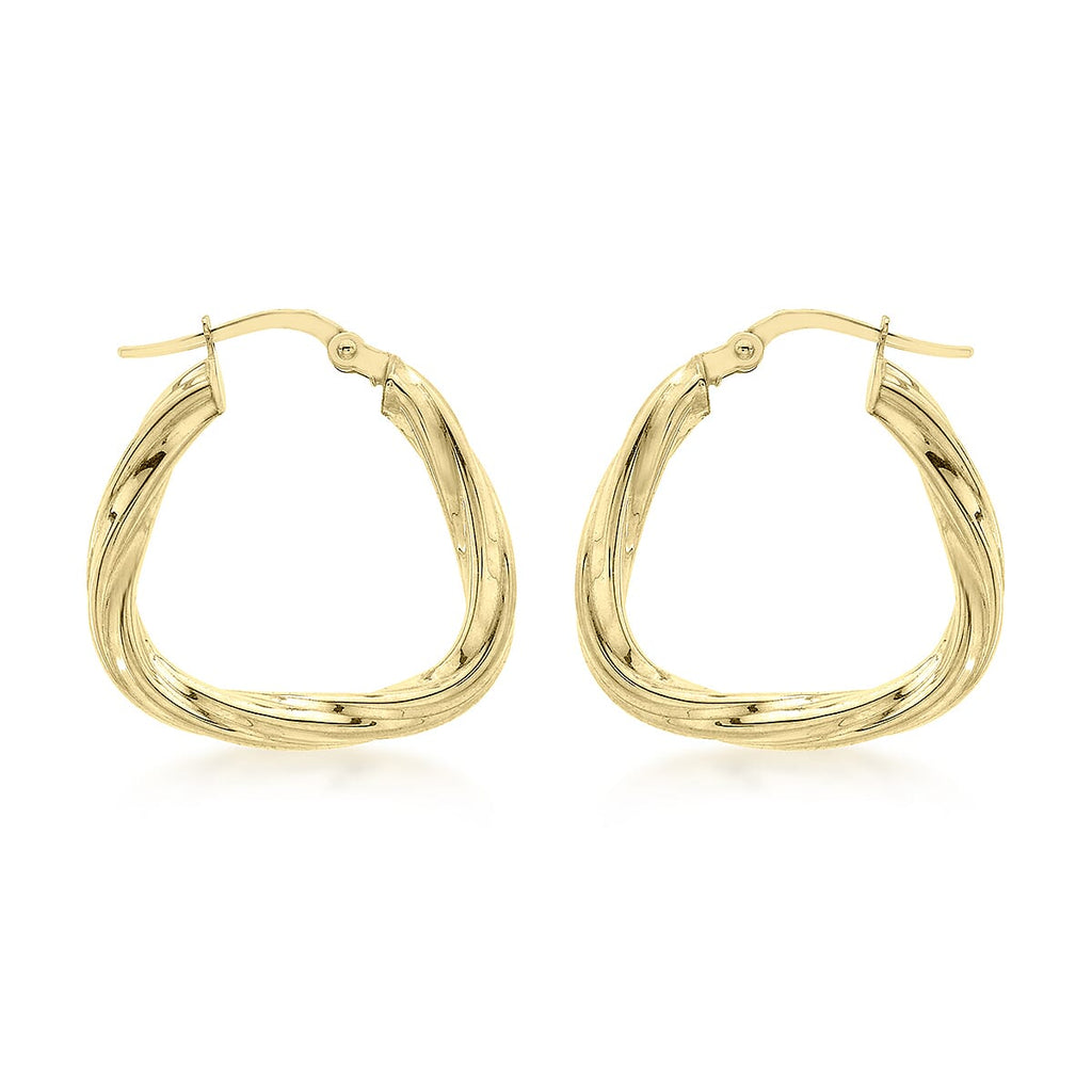 9K Yellow Gold 22mm x 23mm Triangle-Shaped Twist Creole Earrings