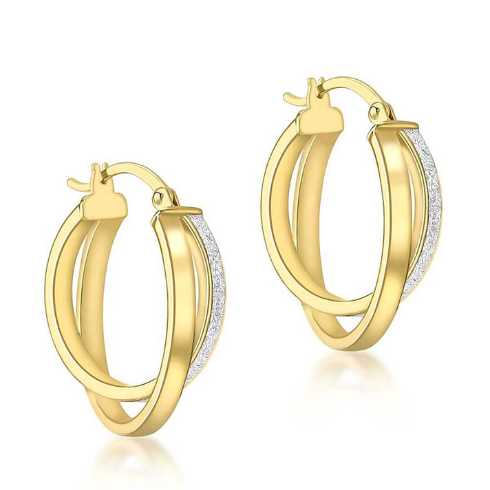 9K Yellow Gold 22mm X 25mm Stardust Double Creole Earrings 7190108 1