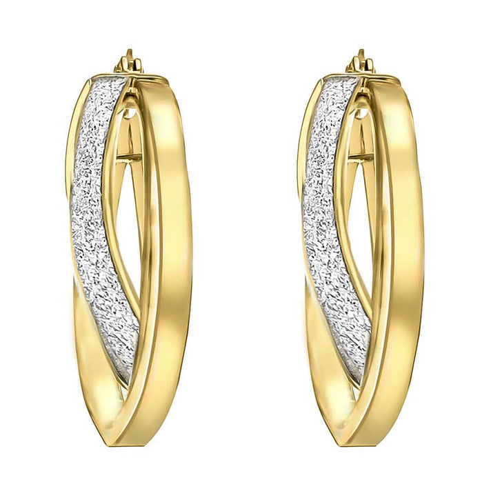9K Yellow Gold 22mm X 25mm Stardust Double Creole Earrings 7190108 2