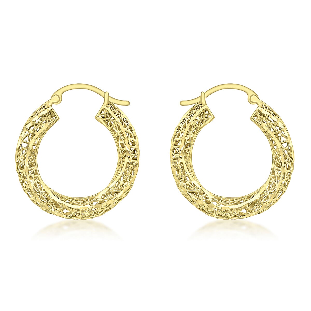9K Yellow Gold 22mm Diamond Cut Mesh Creole Earrings 7190106 0