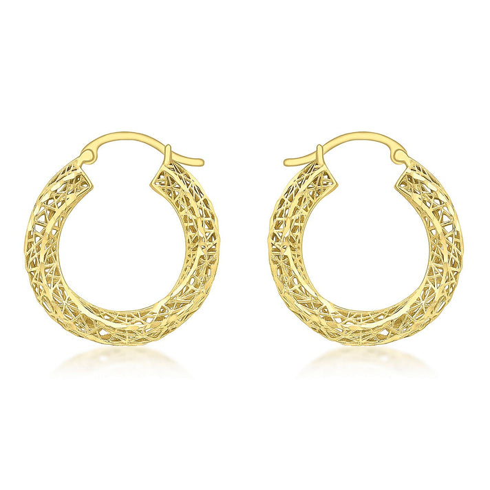 9K Yellow Gold 22mm Diamond Cut Mesh Creole Earrings 7190106 1