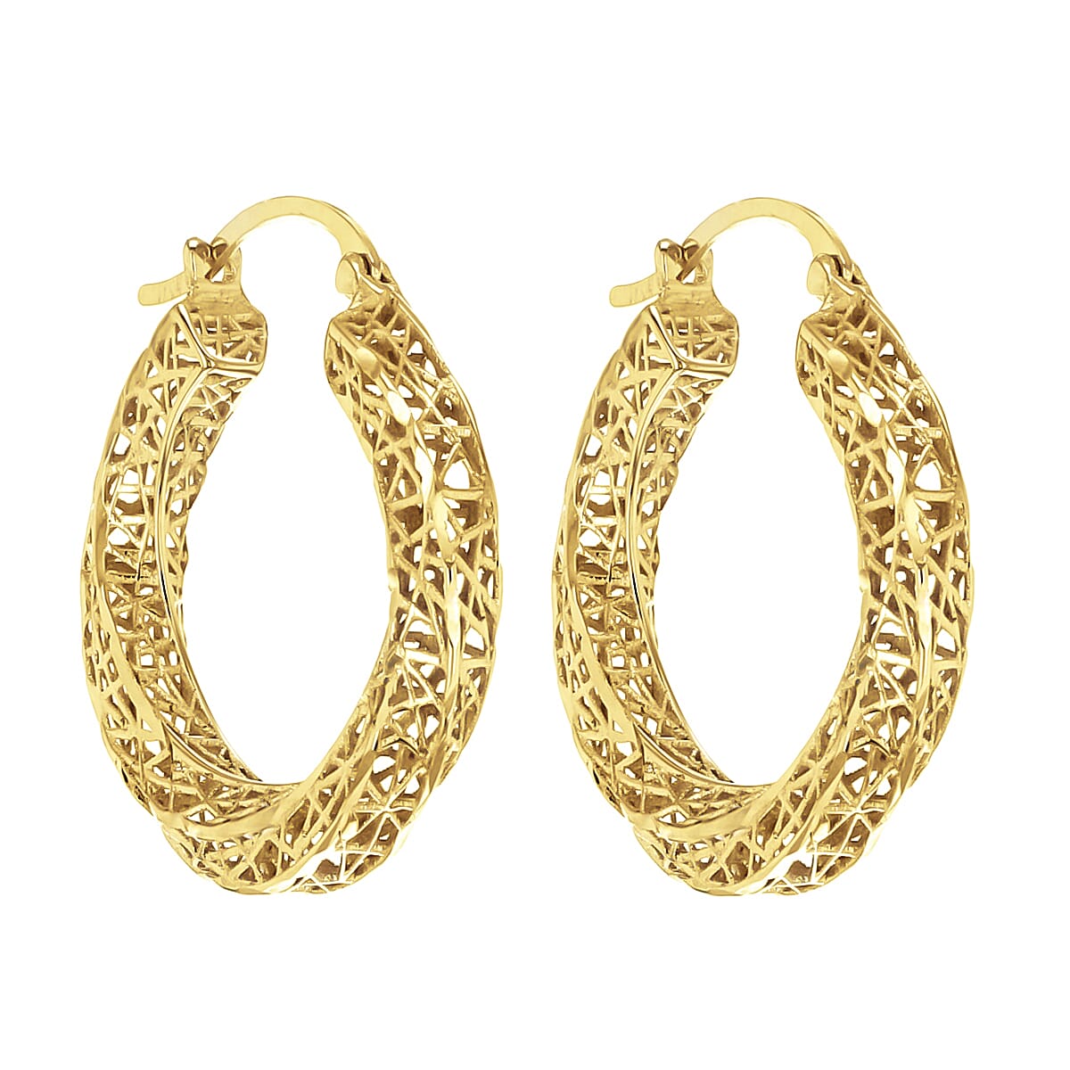 9K Yellow Gold 22mm Diamond Cut Mesh Creole Earrings 7190106 1