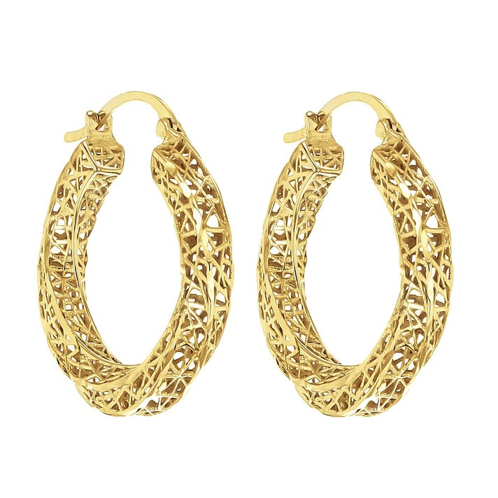 9K Yellow Gold 22mm Diamond Cut Mesh Creole Earrings 7190106 2
