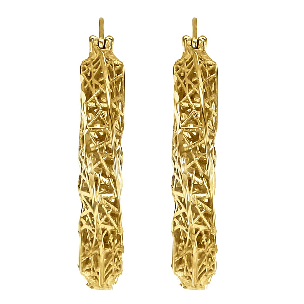 9K Yellow Gold 22mm Diamond Cut Mesh Creole Earrings 7190106 2