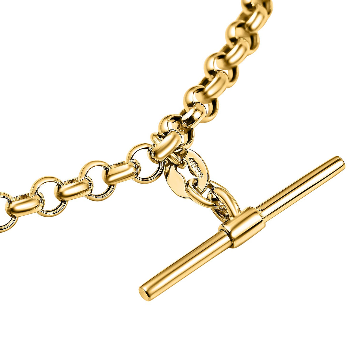 9K Yellow Gold 24.8mm x 1.7mm T Bar Belcher Chain Albert Clasp Necklace 18 Inch 7133697 2