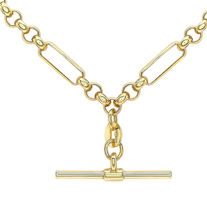 9K Yellow Gold 24.8mm X 1.7mm T Bar Figaro Belcher Chain Albert Clasp Necklace 18 Inch 7189449 1
