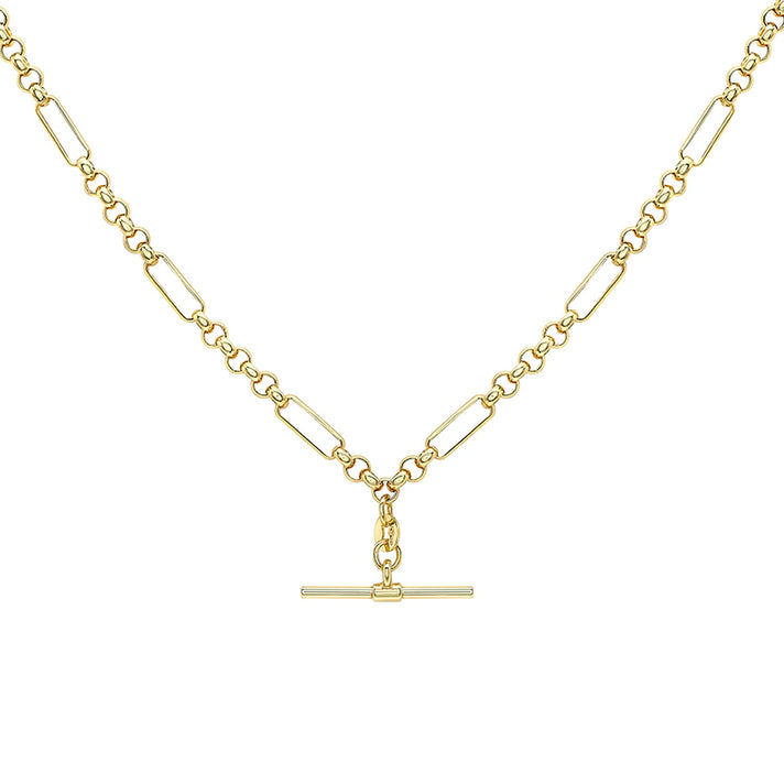 9K Yellow Gold 24.8mm X 1.7mm T Bar Figaro Belcher Chain Albert Clasp Necklace 18 Inch 7189449 2