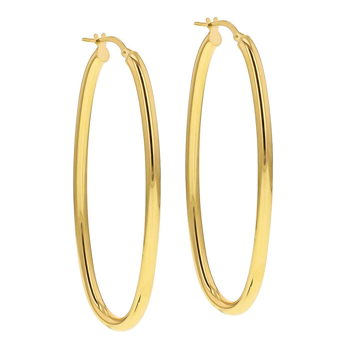 9K Yellow Gold 24mm X 56mm Round Tube Creole Earrings 7190103 2