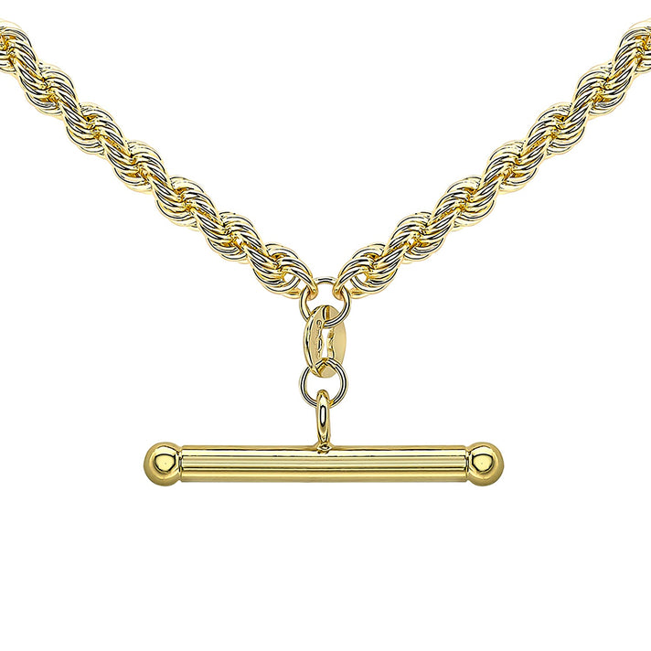 9K Yellow Gold 25.5mm x 3mm T Bar Rope Chain Albert Clasp Necklace 18 Inch 7133709 1