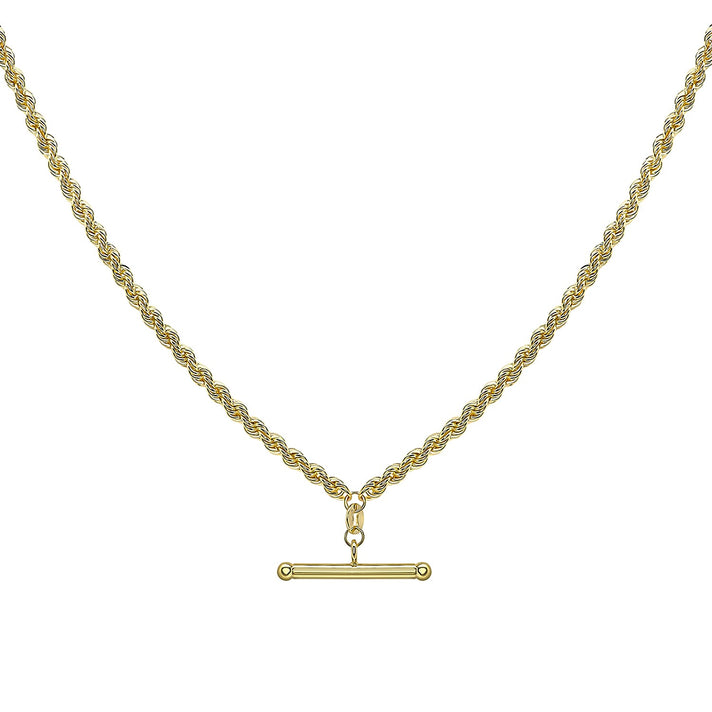 9K Yellow Gold 25.5mm x 3mm T Bar Rope Chain Albert Clasp Necklace 18 Inch 7133709 2