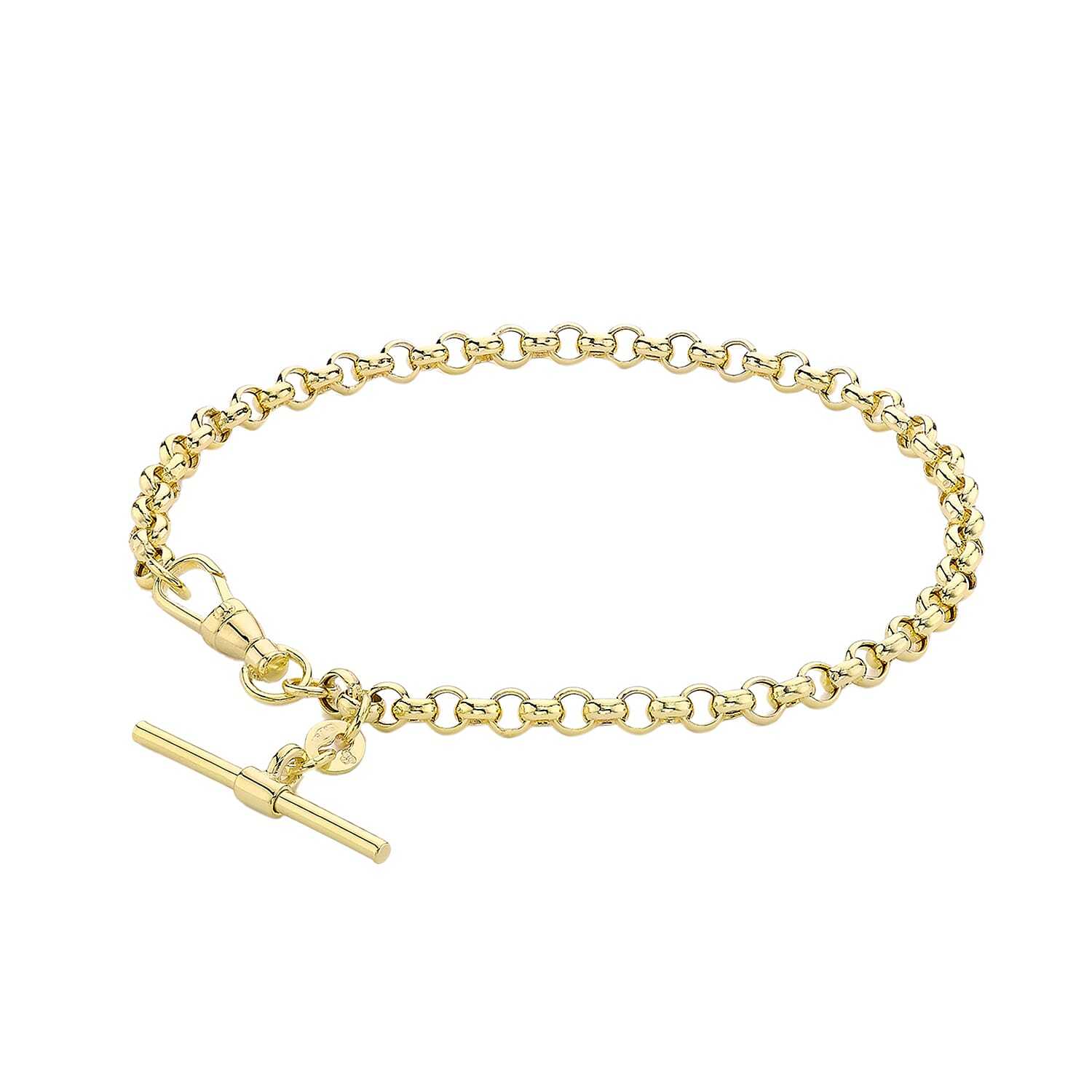 9K Yellow Gold 25mm X 1.5mm T Bar Belcher Chain Albert Clasp Bracelet 7.5 Inch 7078134 0