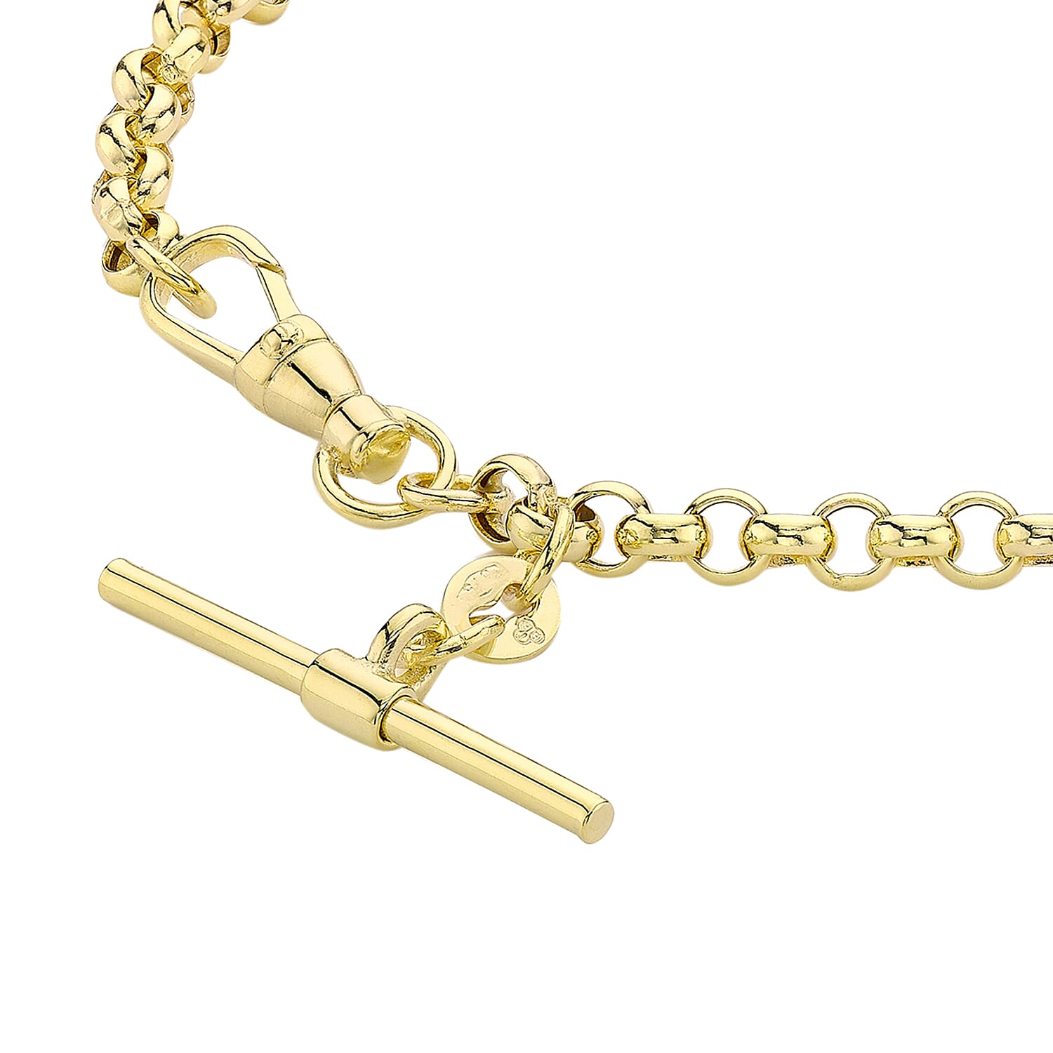 9K Yellow Gold 25mm X 1.5mm T Bar Belcher Chain Albert Clasp Bracelet 7.5 Inch 7078134 2
