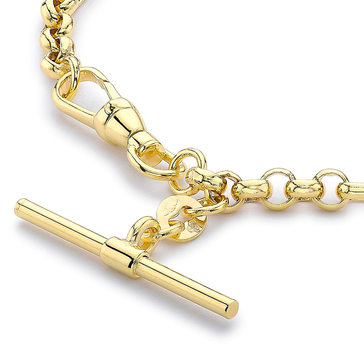 9K Yellow Gold 25mm X 1.5mm T Bar Figaro Belcher Chain Albert Clasp Bracelet 7.5 Inch 7193482 2