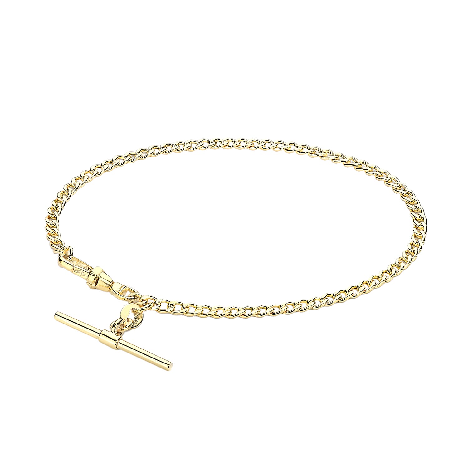 9K Yellow Gold 25mm X 2mm T Bar Hollow Diamond Cut Curb Albert-Clasp Bracelet 7.5 Inch 7078133 0