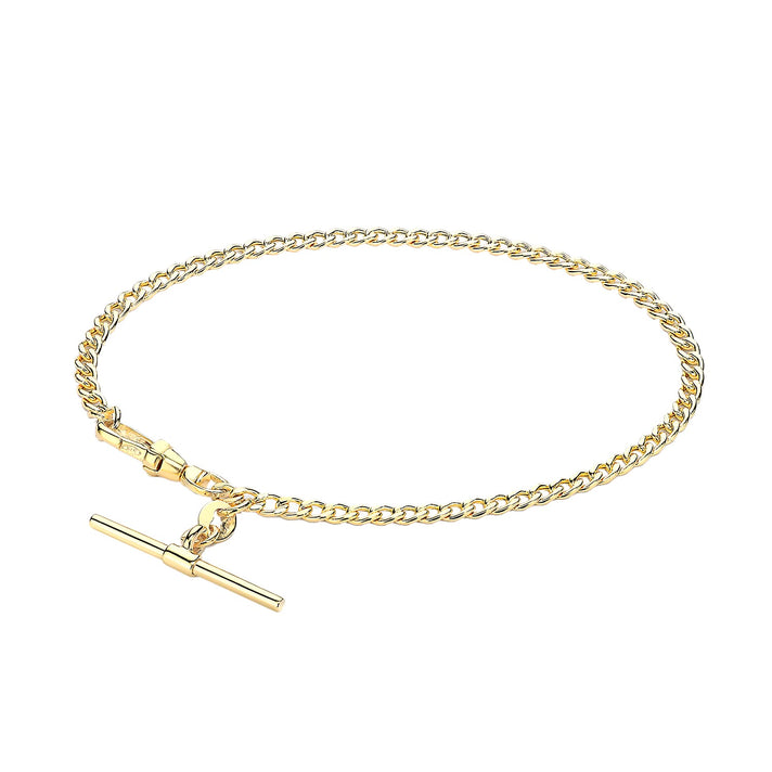 9K Yellow Gold 25mm X 2mm T Bar Hollow Diamond Cut Curb Albert-Clasp Bracelet 7.5 Inch 7078133 1