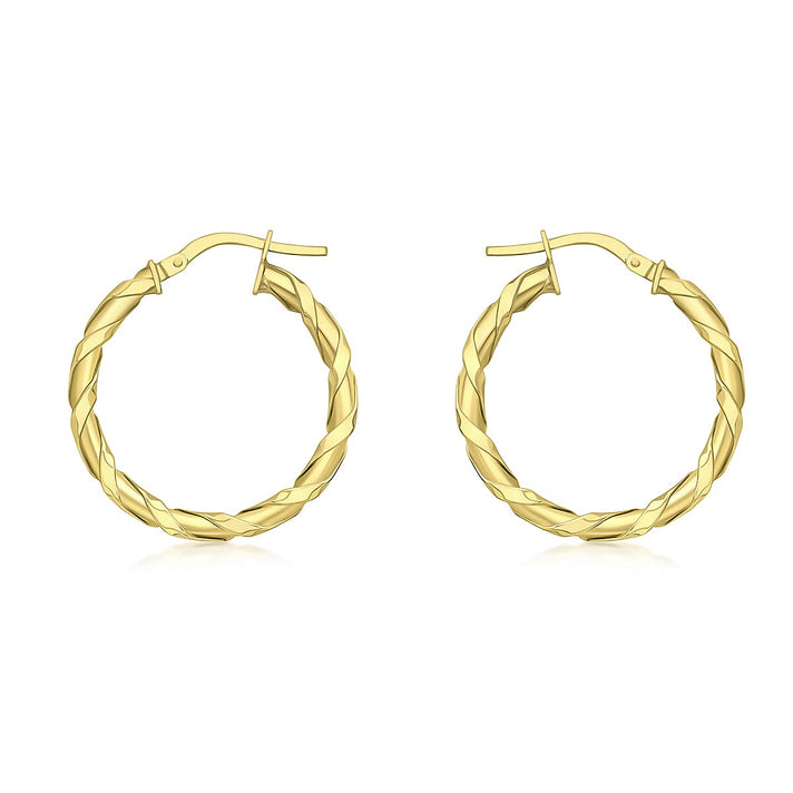 9K Yellow Gold 25mm Twist Hoop Creole Earrings 7190144 1