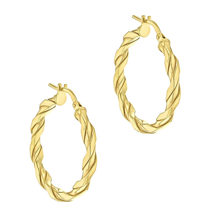 9K Yellow Gold 25mm Twist Hoop Creole Earrings 7190144 2