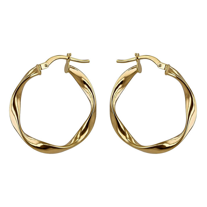 9K Yellow Gold 25mm Twisted Hoop Creole Earrings 7190117 1