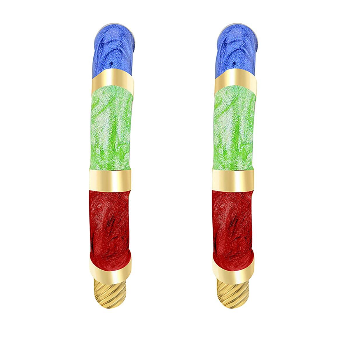 9K Yellow Gold 26.5mm Blue Green And Red Enamel Twist Tube Hoop Creole Earrings 7159886 2