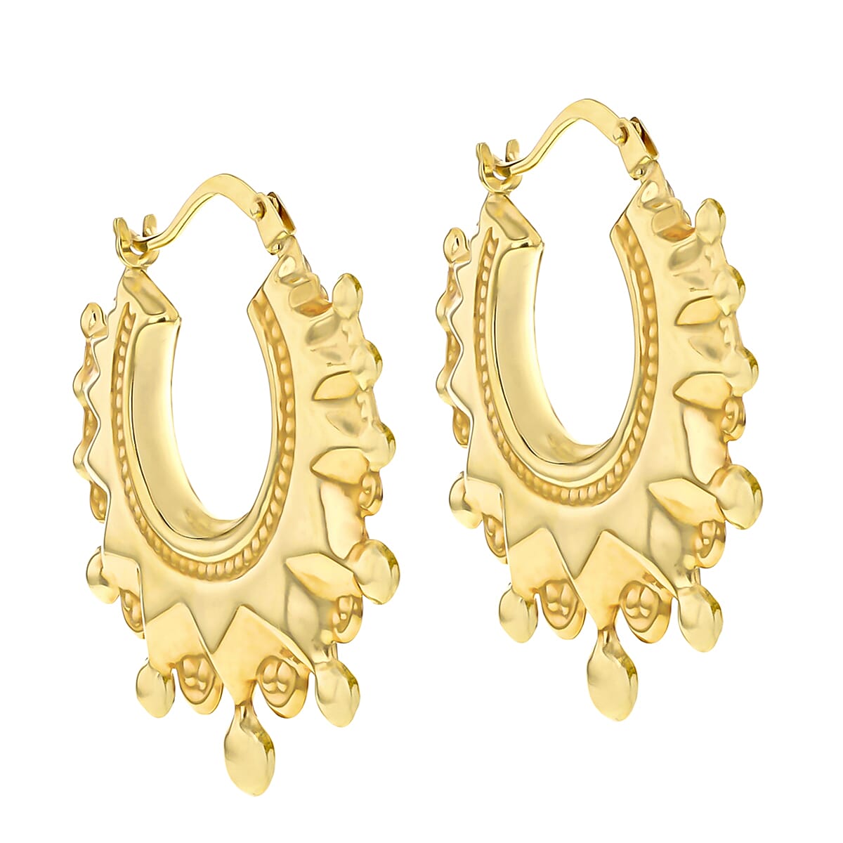 9K Yellow Gold 28mm X 27.5mm Hollow Patterned Creole Earrings 7190134 1