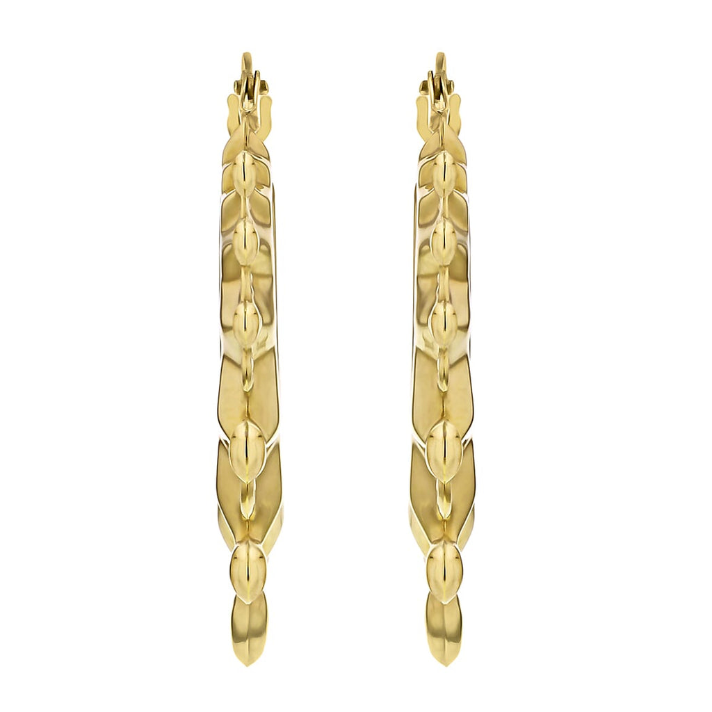 9K Yellow Gold 28mm X 27.5mm Hollow Patterned Creole Earrings
