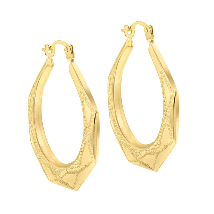 9K Yellow Gold 28mm x 29.5mm Patterned Creole Earrings 8894713 2