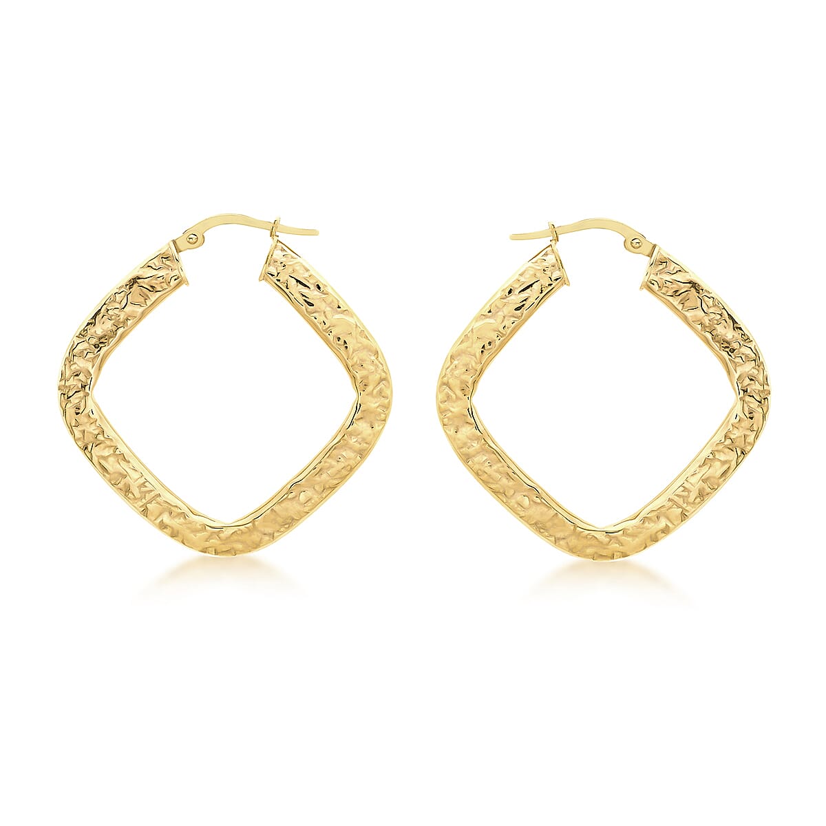9K Yellow Gold 29mm X 29mm Hammered Pattern Square Creole Earrings 7190126 0