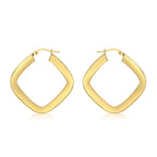 9K Yellow Gold 29mm X 29mm Hammered Pattern Square Creole Earrings