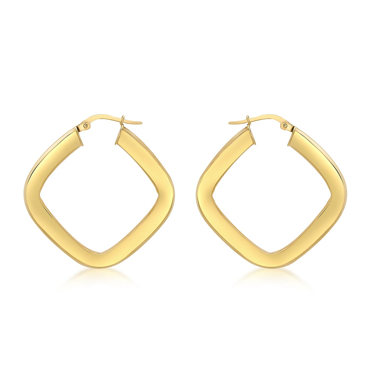 9K Yellow Gold 29mm X 29mm Hammered Pattern Square Creole Earrings 7190126 1