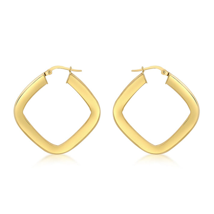 9K Yellow Gold 29mm X 29mm Hammered Pattern Square Creole Earrings 7190126 2