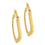 9K Yellow Gold 29mm X 29mm Hammered Pattern Square Creole Earrings