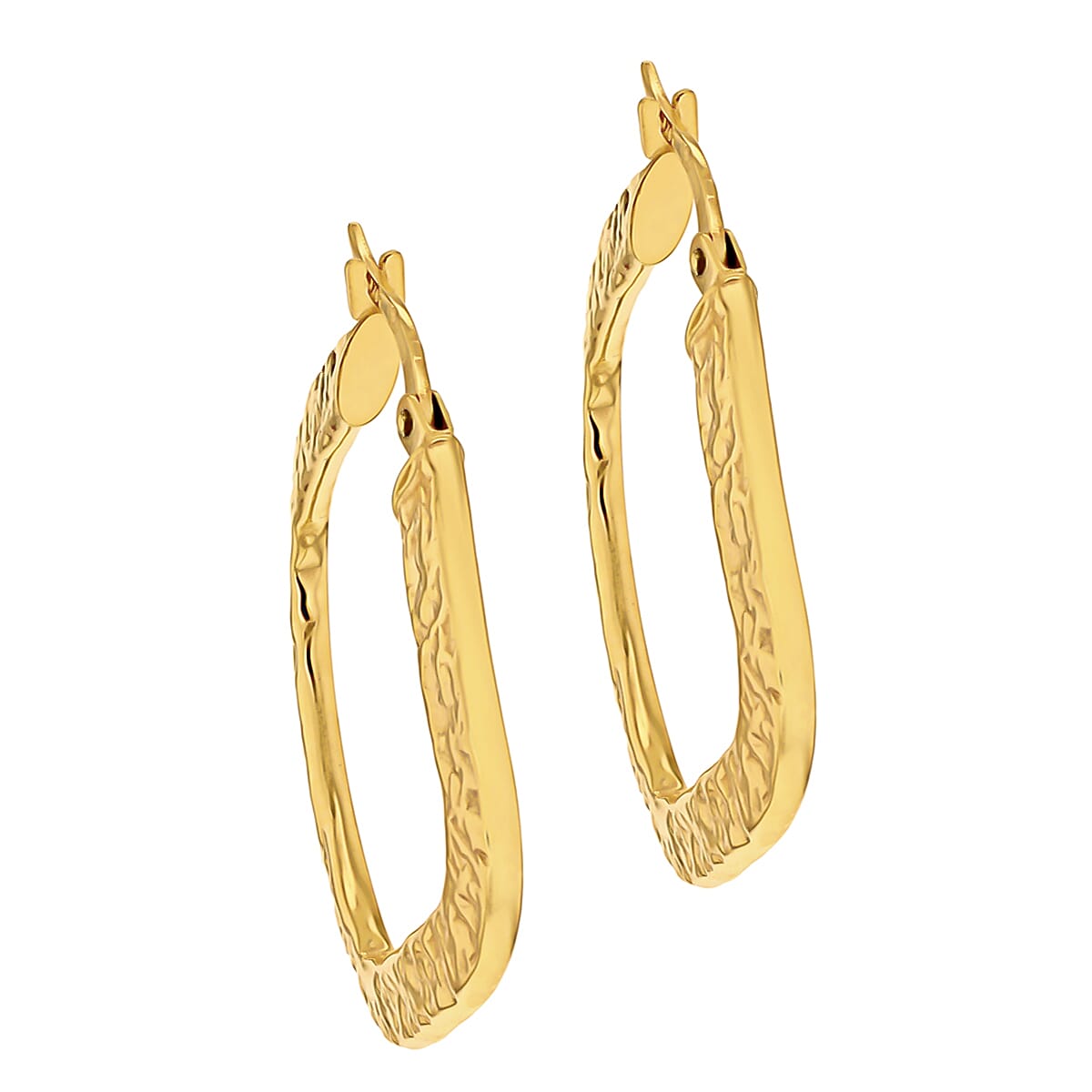 9K Yellow Gold 29mm X 29mm Hammered Pattern Square Creole Earrings 7190126 3
