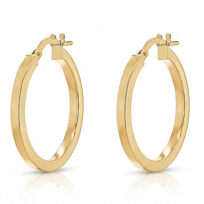 9K Yellow Gold 2mm SquareTube 22mm Round Hoop Creole Earrings 7337848 1