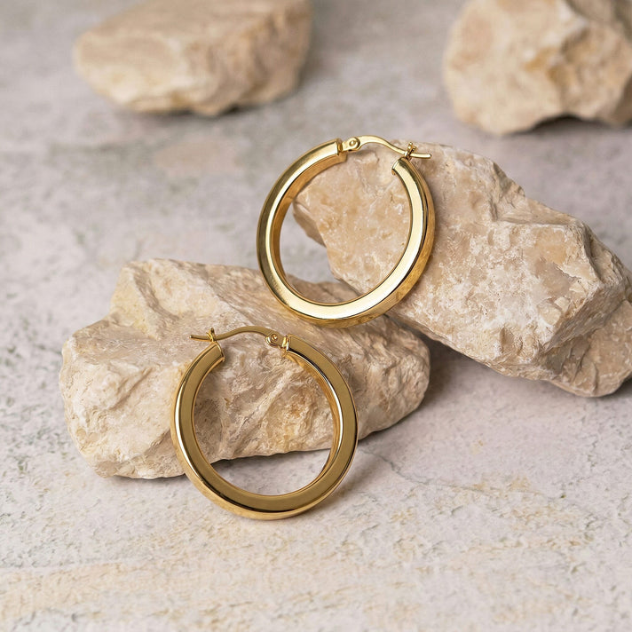 9K Yellow Gold 2mm SquareTube 22mm Round Hoop Creole Earrings 7337848 2