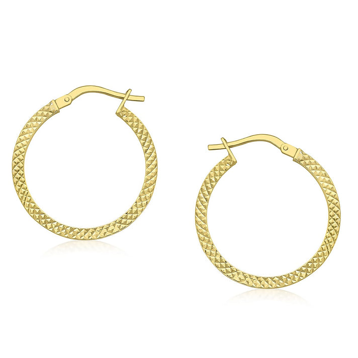 9K Yellow Gold 2mm Tube 20mm Cobra Textured Creole Earrings 7190101 1