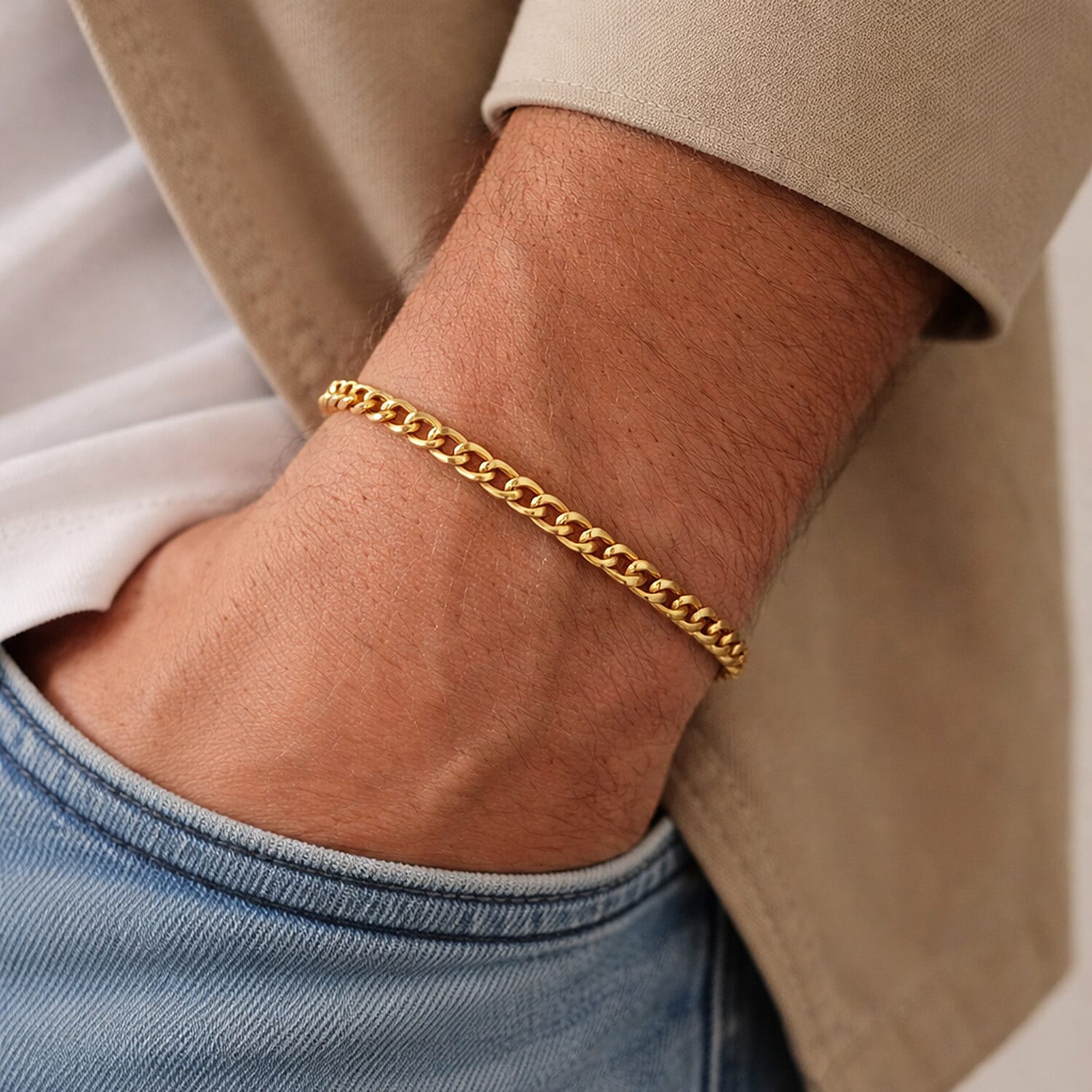 9K Yellow Gold 3.1MM Flat Curb Bracelet with Lobster Clasp 7.5 Inch 8416858 1