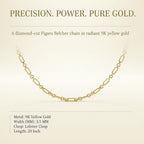 9K Yellow Gold 3.5mm Diamond Cut Figaro Belcher Chain 20 Inch