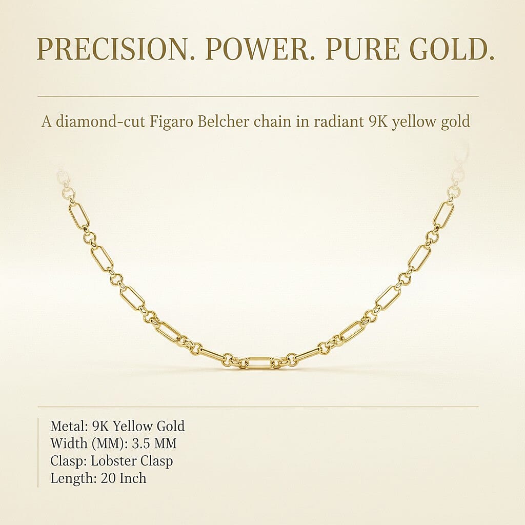9K Yellow Gold 3.5mm Diamond Cut Figaro Belcher Chain 20 Inch 7190546 6