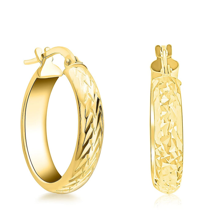 9K Yellow Gold 3.5MM Tube 21MM Diamond Cut Round Creole Hoop Earrings 1.5 grams 6092925 1